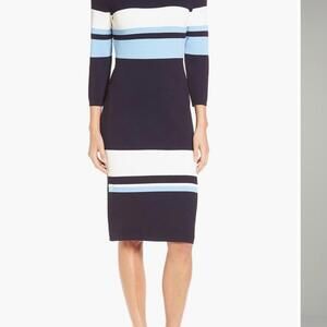 Vince Camuto Navy Blue Striped Sweater Dress - Size Large